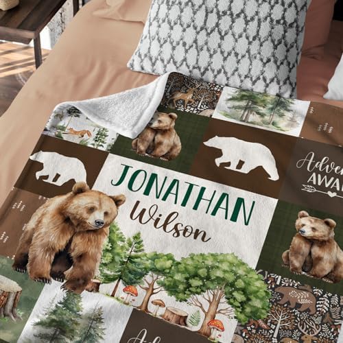 Personalized Woodland Baby Blanket with Custom Name 1