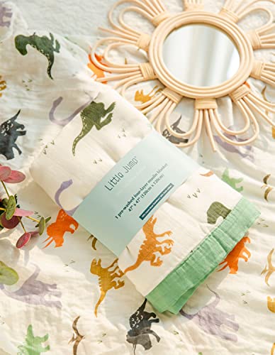 Little Jump Dinosaur Muslin Blanket - Soft Breathable and Cozy for Babies