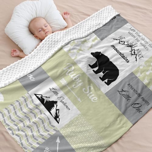 Personalized Baby Blanket for Girls with Name - Yellow Woodland Design