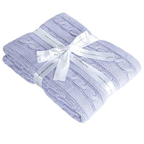 NTBAY 100 Pure Cotton Cable Knit Toddler Blanket 30x40 Inches Light Purple