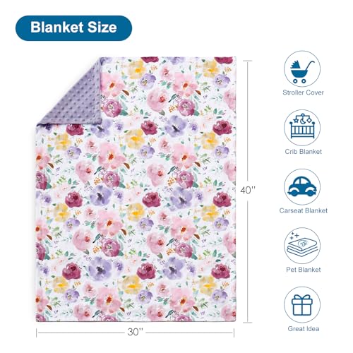 HOMRITAR Baby Blanket with Purple Floral Design 30x40 Inch