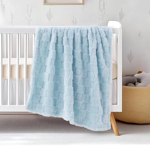 Checkered Double-Sided Fleece Baby Blanket - Blue 30x40 Inches