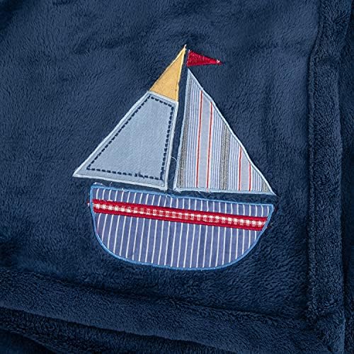 Danica Plush Baby Blanket Navy Sailboat