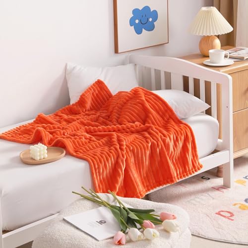 NTBAY Flannel Fuzzy Toddler Blanket Reversible Stripes Design 30x40 Inches Orange