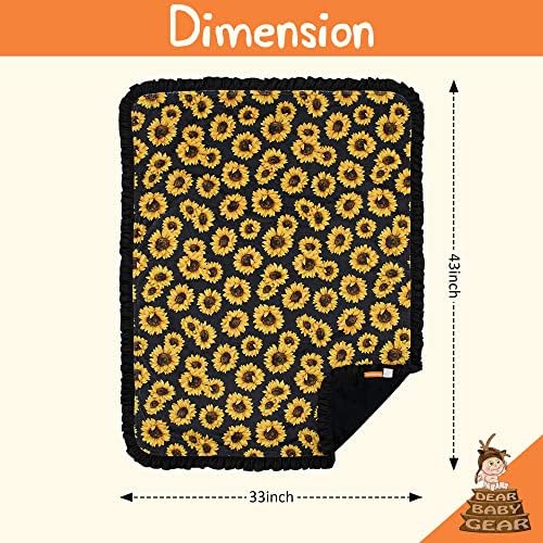 Dear Baby Gear - Reversible Baby Blanket with Yellow Sunflowers Black Ruffle