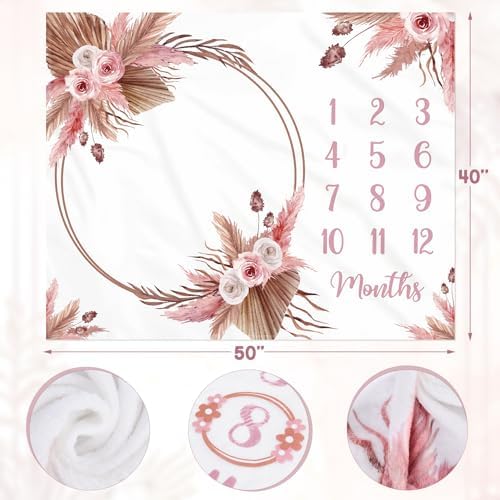 Floral Boho Baby Monthly Milestone Blanket 40 X 50