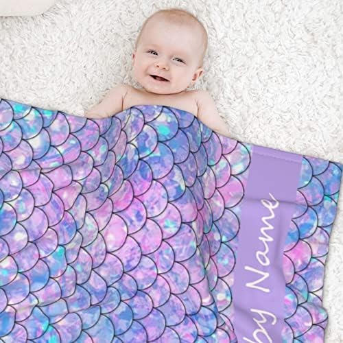 KILOWR Personalized Mermaid Scales Baby Blanket for Girls