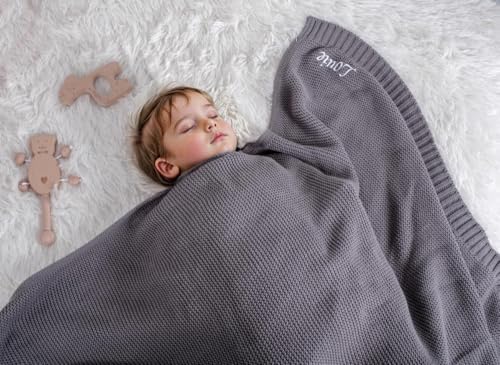Personalized Knit Baby Name Blanket - Custom Embroidered Camel