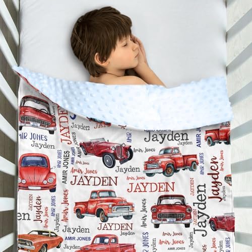 YISMEET Personalized Baby Blanket with Red Car Theme 1