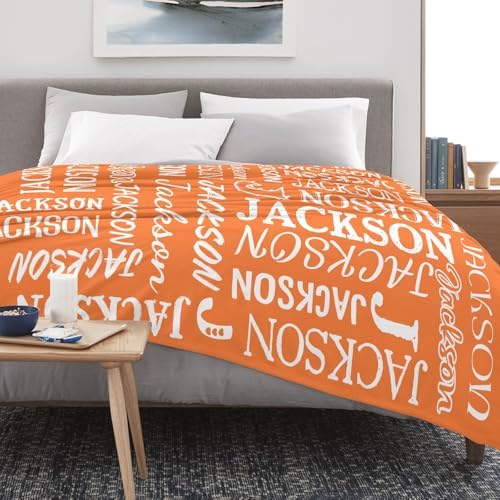 Deven Name Text Orange Baby Blanket - Custom Soft Swaddle 30x40