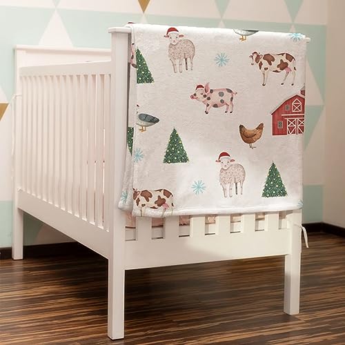 Hwmmbh Christmas Farm Animals Flannel Baby Blanket