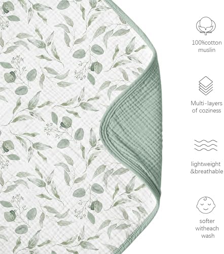 Konssy Muslin Blanket 40x36 Green Leaves
