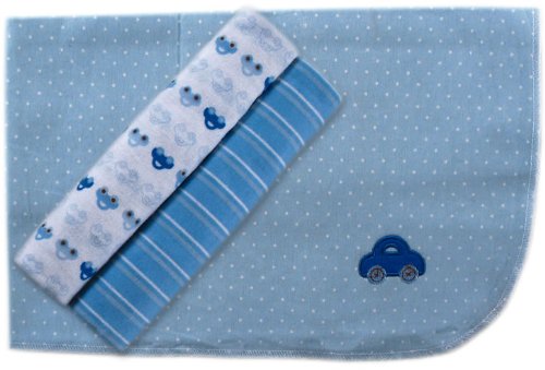 LuvableFriends 3-Pack Flannel Receiving Blankets Blue