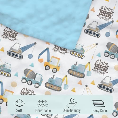 Mink Baby Blanket Blue Yellow Construction Vehicle