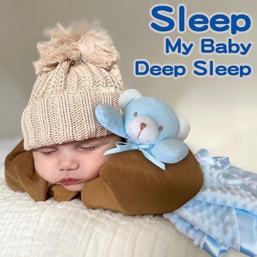 MOVEPAI Soft Blue Bear Baby Security Blanket 16 Inch