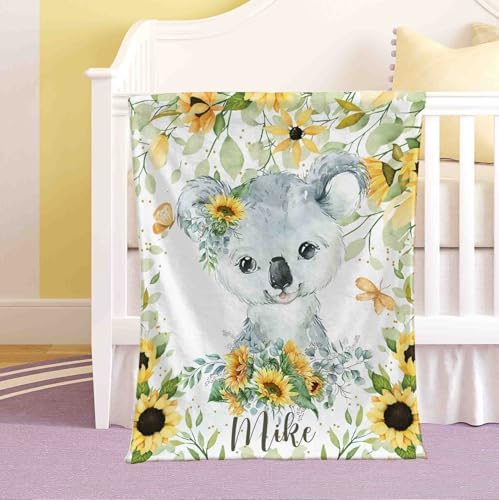 Customized Koala Sunflower Baby Blanket with Name