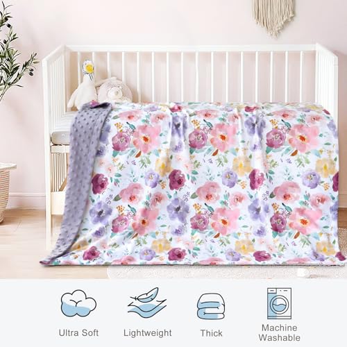 HOMRITAR Baby Blanket with Purple Floral Design 30x40 Inch