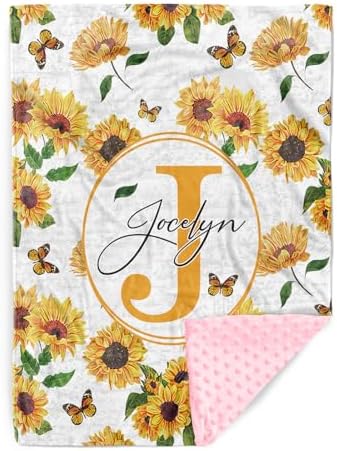 Personalized Baby Blanket with Name - Yellow Flowers Pattern