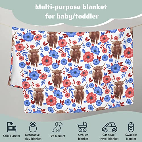 Boho Floral Baby Blanket with Yak Red and Blue Flowers
