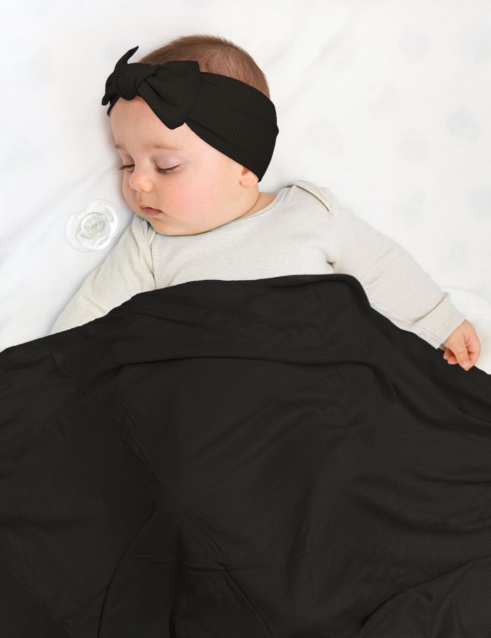 ZURLEFY Stretchy Swaddle Blanket with Matching Hat and Headband Set