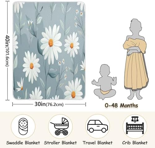 YJMYDDZ Baby Blanket with White Flowers 30x40 Inch