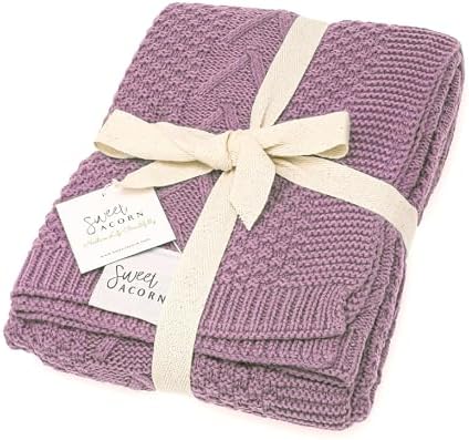 Sweet Acorn Lilac Purple Cable Knit Baby Blanket