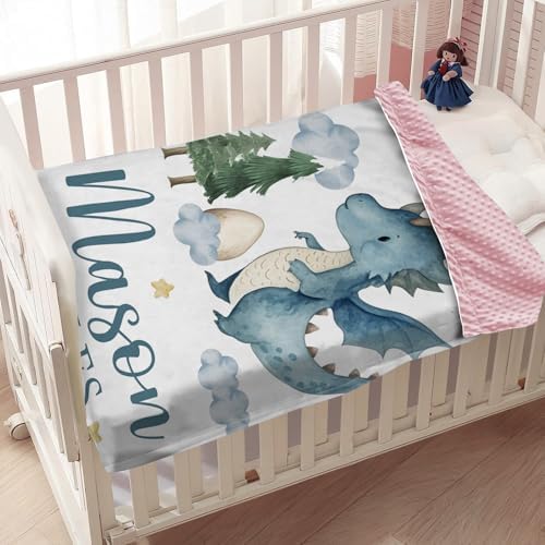 Personalized Baby Boy Dinosaur Blanket Custom Name Blanket for Toddlers and Infants