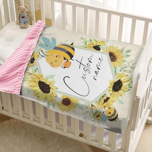 Personalized Baby Blanket with Yellow Bee Design