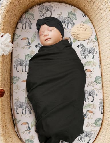 ZURLEFY Stretchy Swaddle Blanket with Matching Hat and Headband Set