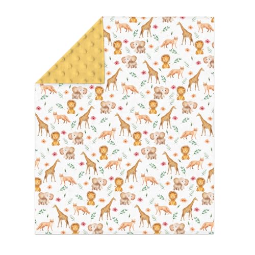 Soft Mink Dotted Baby Blanket with Safari Animals Print
