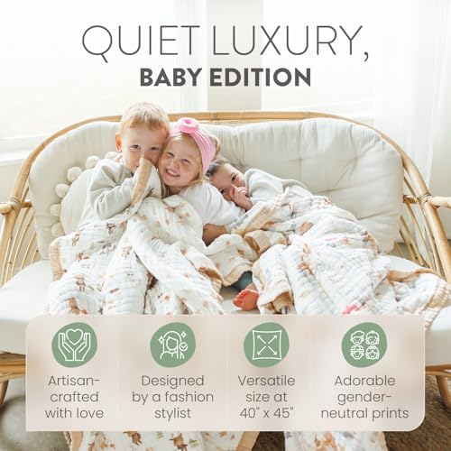 Natchiketa Organic Cotton Muslin Blanket - 10 Layers Soft Baby Quilt for Swaddling