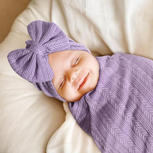 DRESHOW BQUBO Swaddle Blanket with Bow Hat and Headband
