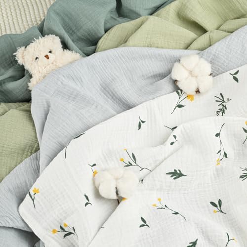 GLLQUEN BABY 4-Pack Muslin Swaddle Blankets for Newborns