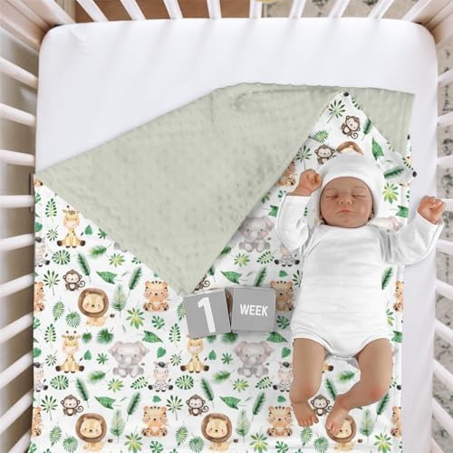 Safari Jungle Animals Mink Blanket with Dotted Backing