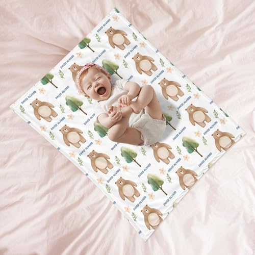 Custom Name Baby Blanket Bear Personalized Gift for Baby