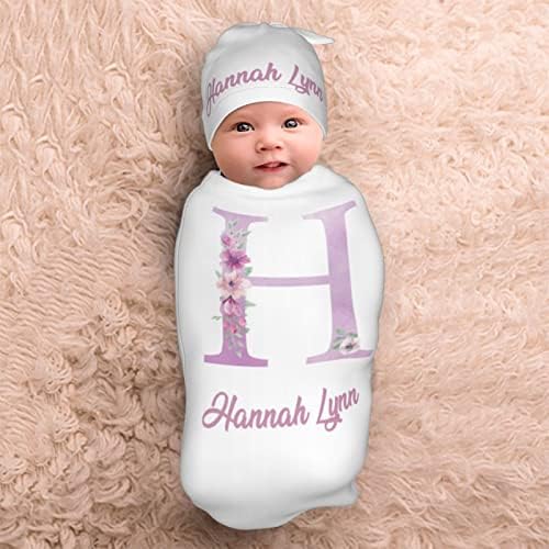 Personalized Baby Swaddle Blanket with Crib Hat - Initial Style