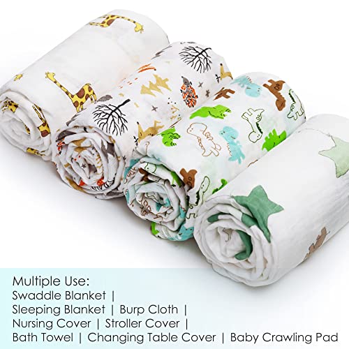 upsimples Swaddle Blanket Set of 4 - Fox Elephant Giraffe Dinosaur