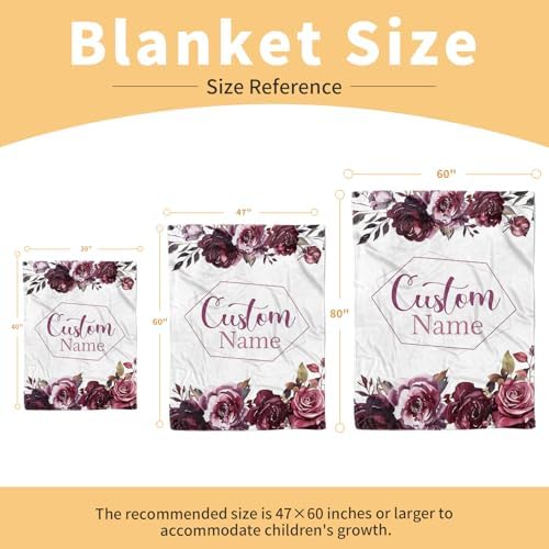 Personalized Baby Blanket with Name - Purple Flowers Flannel Double Layer 47x60