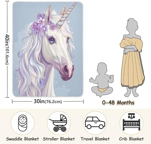 Unisex Baby Blanket with Unicorn Print 30x40 Inches