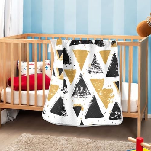 Wassud Black and Gold Triangles Baby Blanket 30x40in