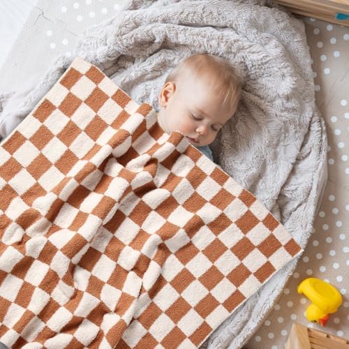 Brown Checkered Fuzzy Throw Blanket Cozy 30x40 Inch