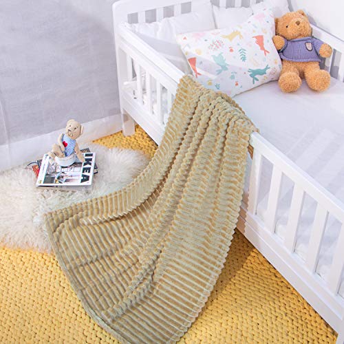 NTBAY Flannel Fuzzy Toddler Blanket Reversible Stripes 30x40 Inches Khaki