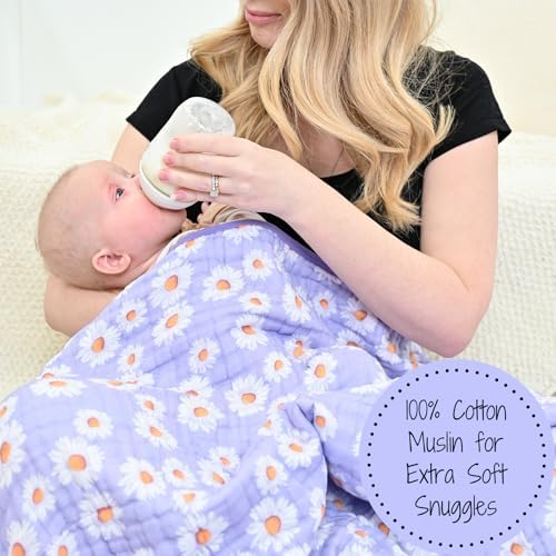 LollyBanks Daisy Print Muslin 6 Layer Blanket