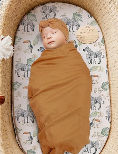 ZURLEFY Stretchy Baby Swaddle Blanket and Matching Hat Set