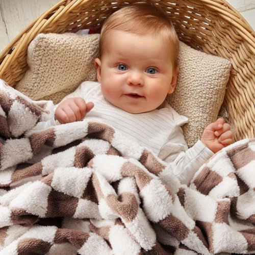 FIGEPO Ultra Soft Fuzzy Baby Bed Blanket 30x40 Reversible with 3D Chessboard Design