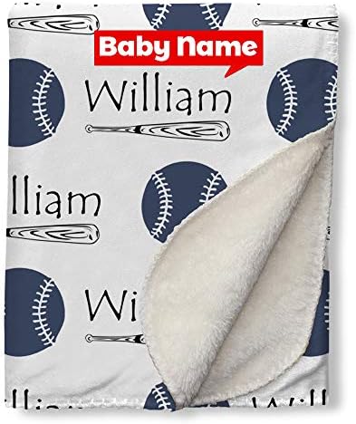 NICTIMEID Custom Baby Name Sherpa Blanket for Boy Baseball Pattern 30x47