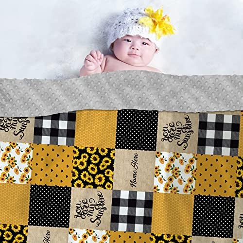 Personalized Sunflower Baby Blanket with Name - Soft Minky