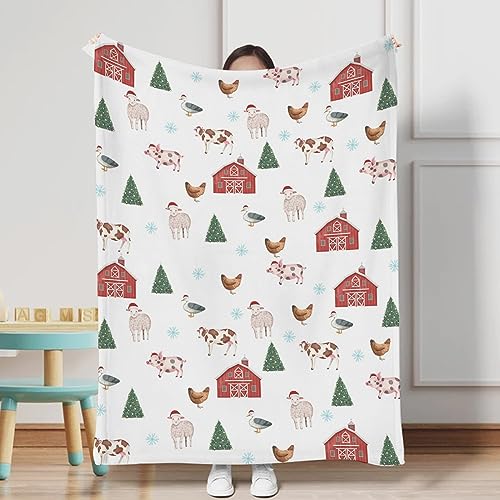 Hwmmbh Christmas Farm Animals Flannel Baby Blanket