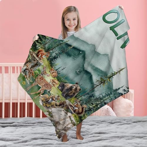 Zocoshi Personalized Mountain Forest Baby Blanket with Custom Name