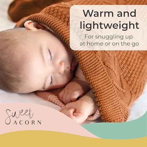 Sweet Acorn Cable Knit Baby Blanket - Sunset Orange 1